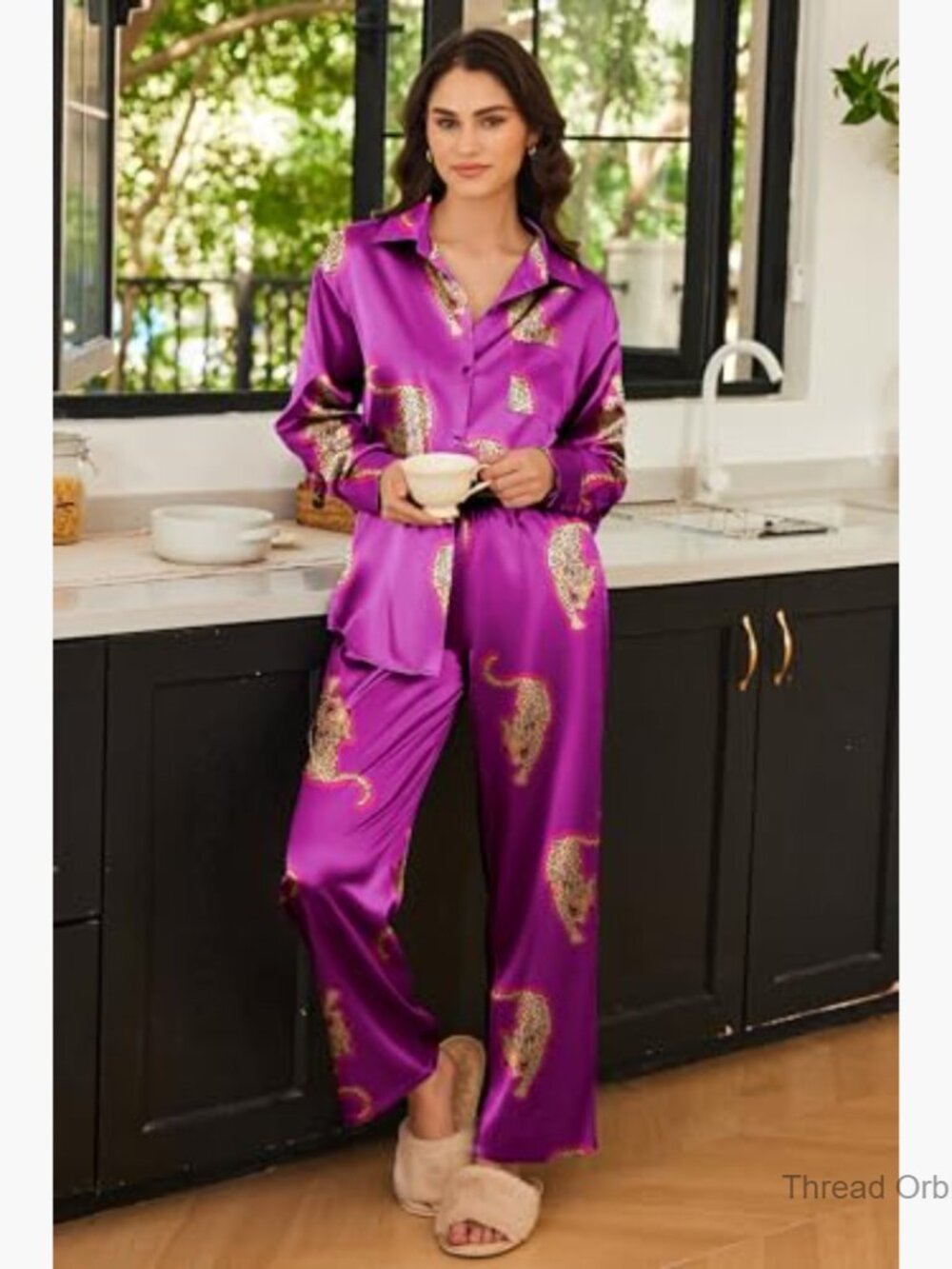 Satin Pajama Set 2 Piece Loungewear Button Down Sleepwear XXL - Picture 3 of 5